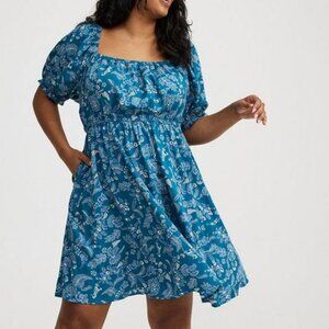 Torrid Blue Devy Floral Puff Sleeve Mini Dress